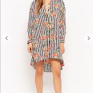 Floral Striped Button-Up Tunic NWT
